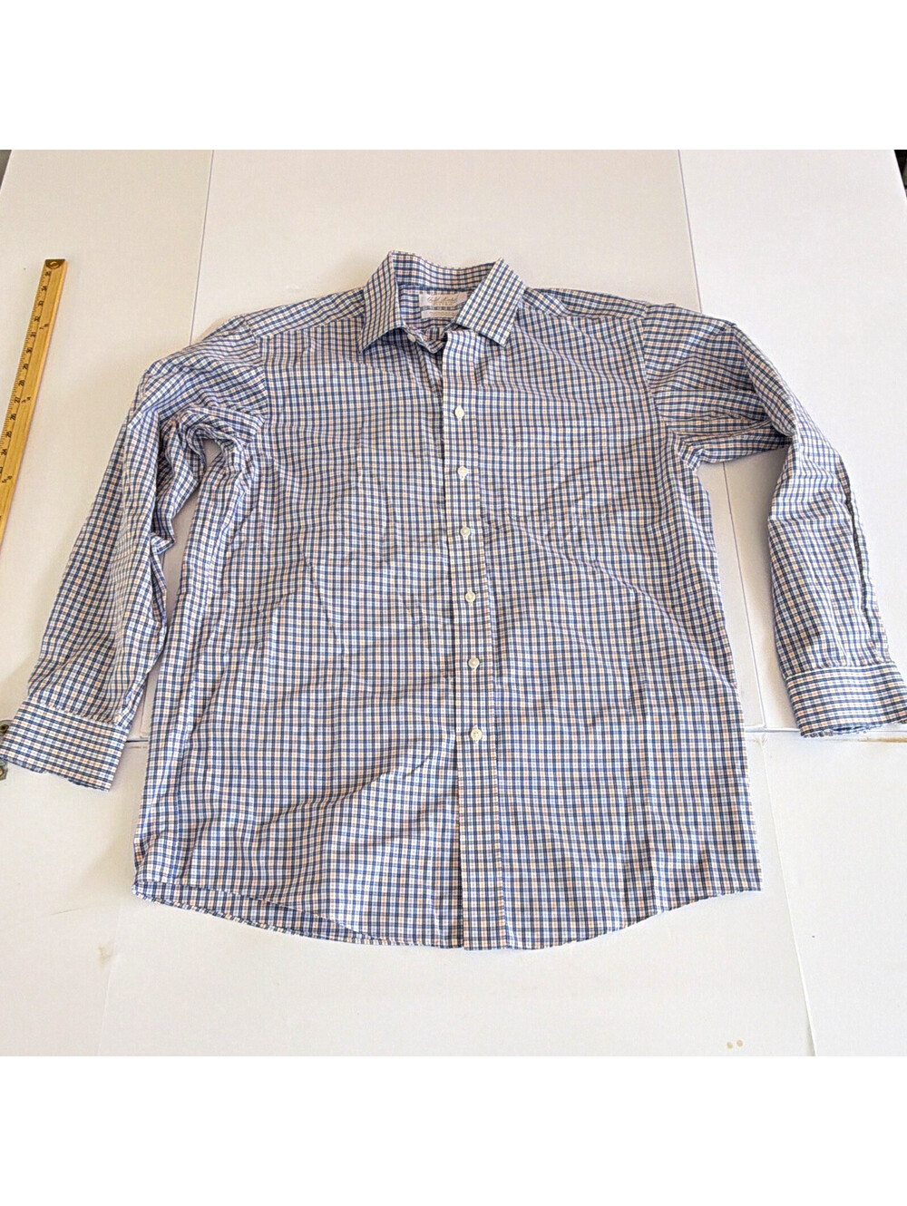 Roundtree & Yorke Gold Label Fitted 16 34 Poplin Non-Iron Plaid Shirt